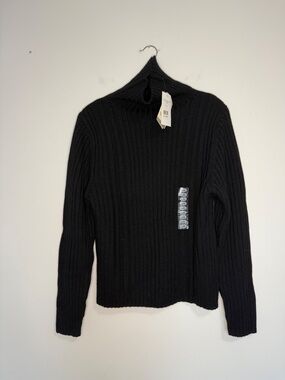 Italmode Ribbed Turtleneck Merino Wool Sweater Black XL Womens NWT